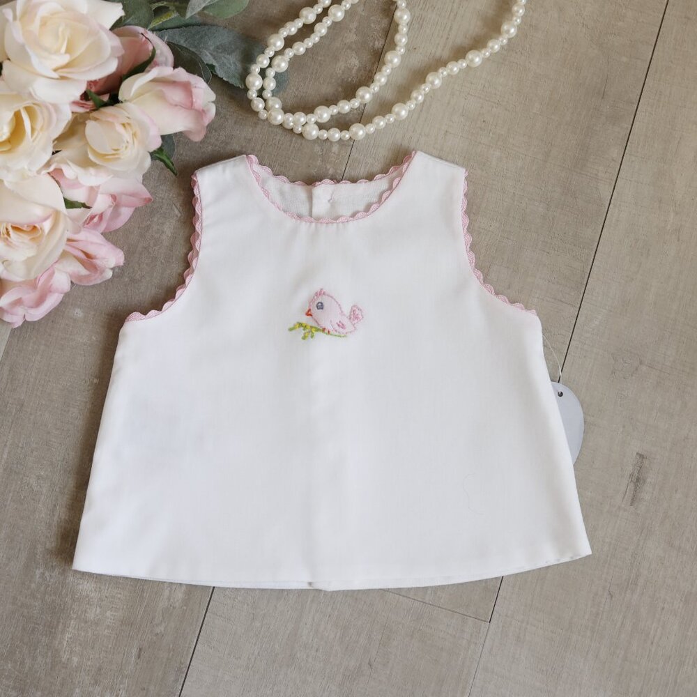 White and Pink Diaper Set Ric Rac Trim Hand Embroidery NWT - Picture 5 of 9